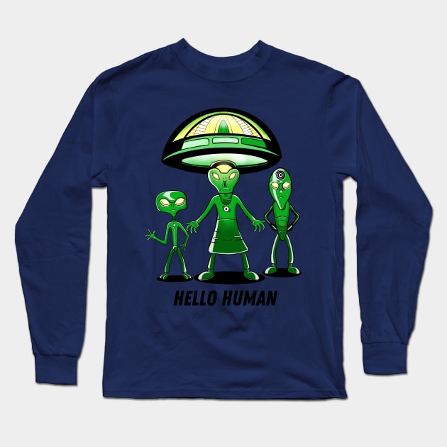 Hello Human, Friendly Aliens Long Sleeve T-Shirt by micho2591